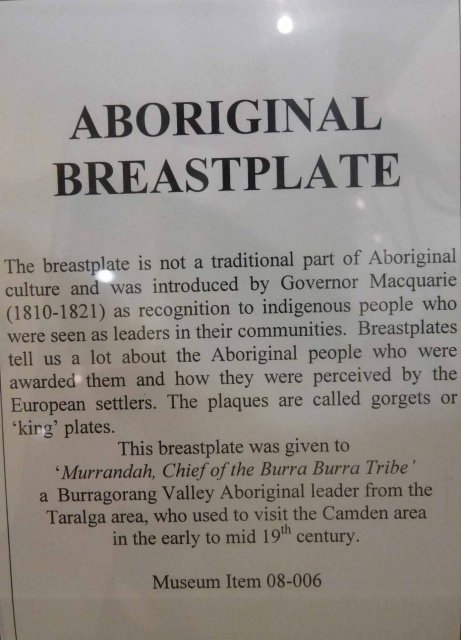Murrandah Breast Plate information courtesy of Camden Museum